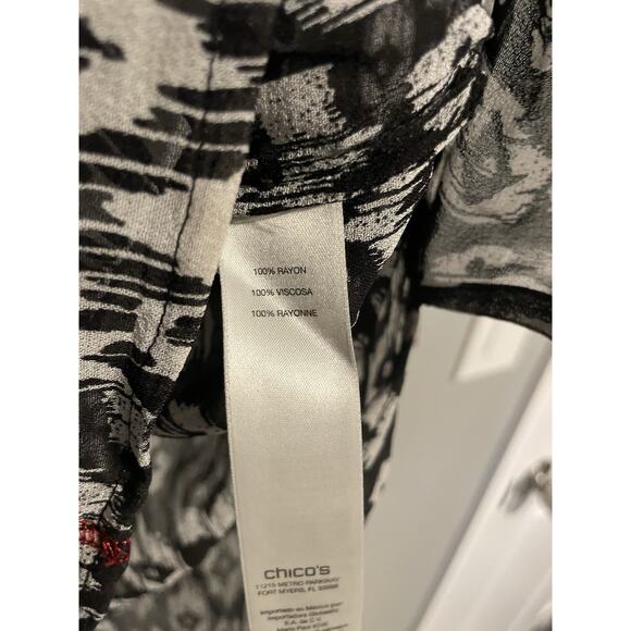 Chicos Womens Tunic Size 3 US XL Black White Abstract Rayon Sheer Relaxed Artsy - Picture 5 of 8